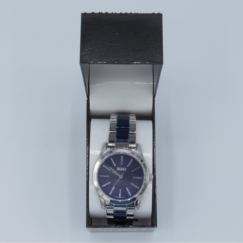 XOXO Women Blue Dial Stainless Steel Band Watch, Blue and Silver